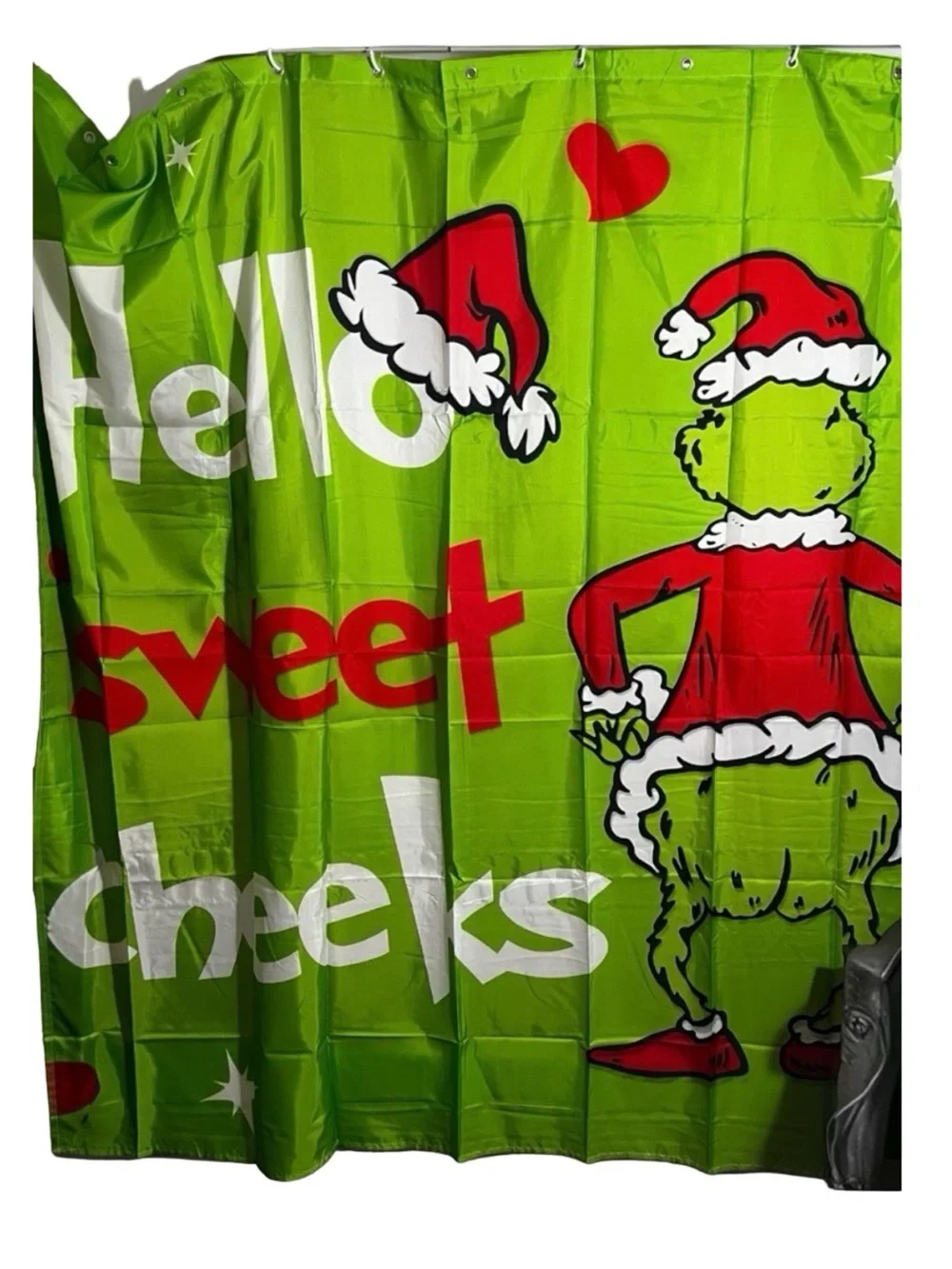 Holiday Grinch Shower Curtain - 'Hello Sweet Cheeks' NWOT